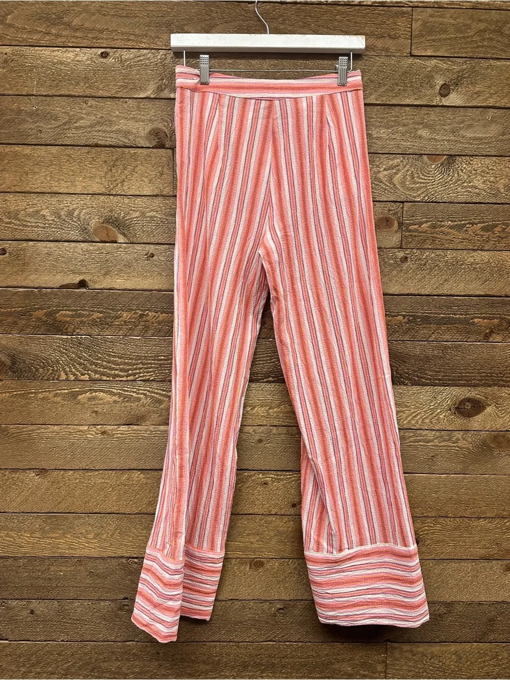 Zara NWT Pink Orange Stripe Wide Leg Linen Blend Pants XS Coastal Resort